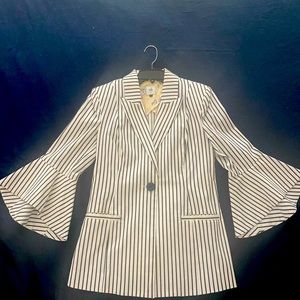 Cabi blue & white stripe bell sleeve blazer